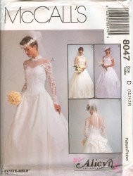 8047 DROP WST OFF-SHOULDER BACK BOW LACY BRIDE GOWN PATTERN 8-12